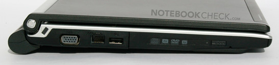 Левая панель: DVD-резак, USB, LAN, VGA, замок Kensington