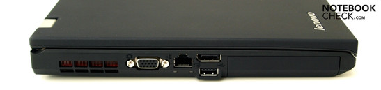 Слева: Решетка вентиляции, VGA, RJ45 (LAN), USB 2.0, DisplayPort, отсек для жесткого диска