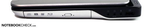 Right Side: Optical Disc Drive, Headphone Jack, Microphone Input, eSATA/USB 2.0 Combination Port