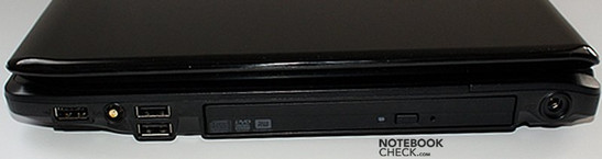 Правая панель: USB,антенна, 2x USB, оптический привод, разъем питания