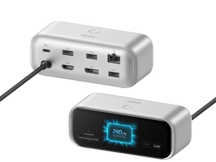 Серебристая версия концентратора Anker Nano USB-C (10 в 1, 240 Гц, дисплей)