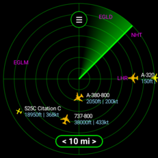 Отображение в стиле радара в приложении Flight Scanner