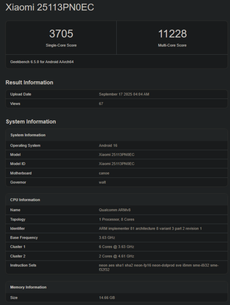 Новый результат Snapdragon 8 Elite Gen 5 в Geekbench (источник изображения: Geekbench)