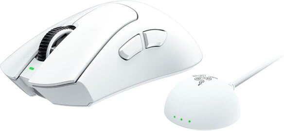 Razer DeathAdder V4 Pro с беспроводным донглом в белом цветовом решении (Источник изображения: Amazon)