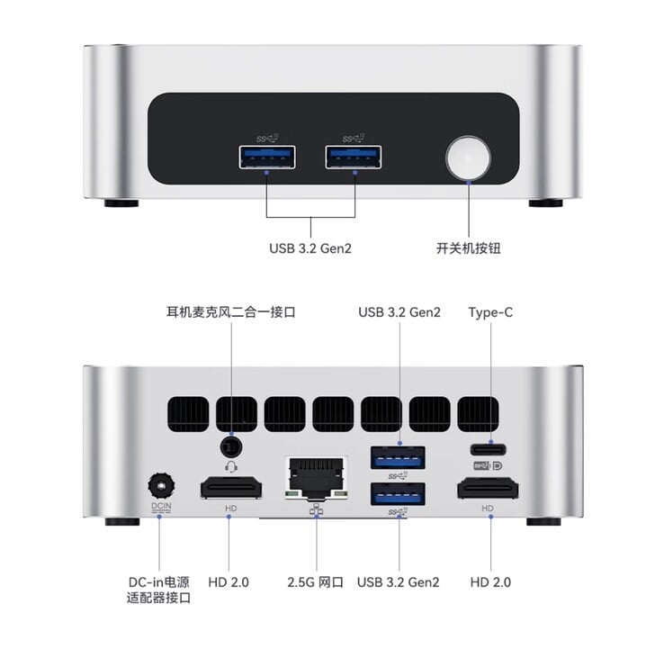 Мини-ПК Peladn WO5 оснащён обширным набором портов, включая порт Ethernet 2,5G.