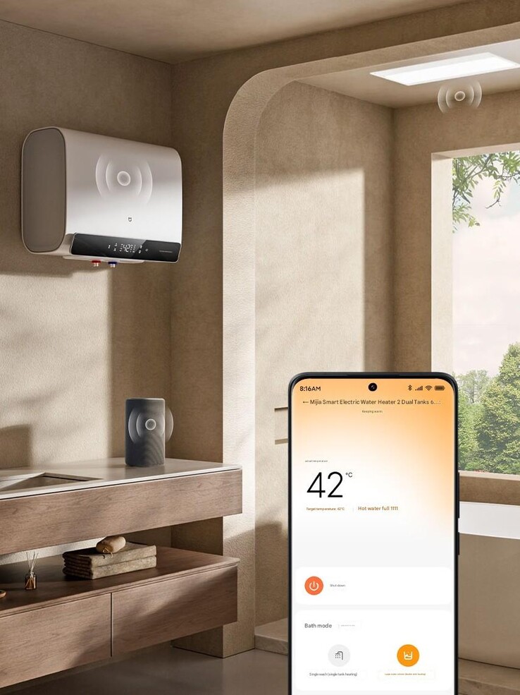 Умный электрический водонагреватель Xiaomi Mijia Smart Electric Water Heater 2 совместим с фирменным приложением. (Источник изображения: Xiaomi, машинный перевод)