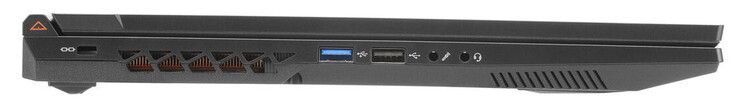 Левая сторона: слот замка, USB 3.2 Gen 1 (USB-A), USB 2.0 (USB-A), микрофонный вход, комбинированный аудио разъем