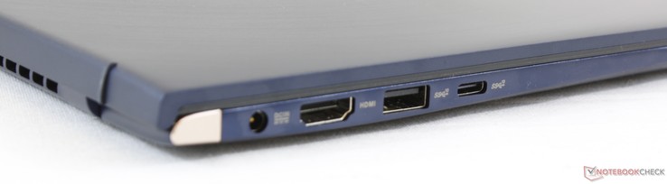Левая сторона: разъем питания, HDMI, USB Type-A 3.1 (10 Гбит/с), USB Type-C Gen. 2