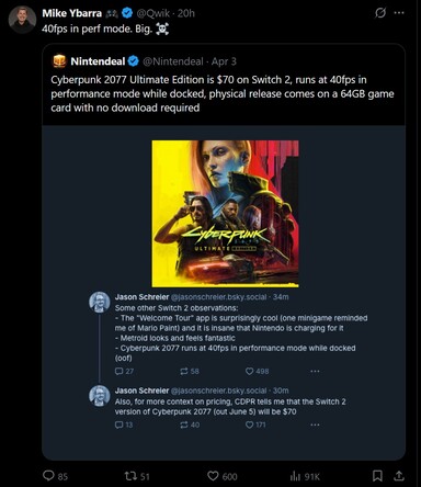 Mike Ybarra Switch 2 criticisms X post #2 (Источник изображения: скриншот, аккаунт Mike Ybarra X)