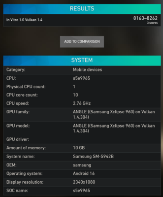 Бенчмарк графического процессора Exynos 2600
