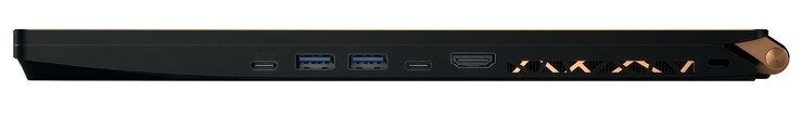 Правая сторона: USB Type-C 3.0, 2x USB Type-A 3.1 Gen 2, Thunderbolt 3, HDMI 2.0, слот для замка Kensington