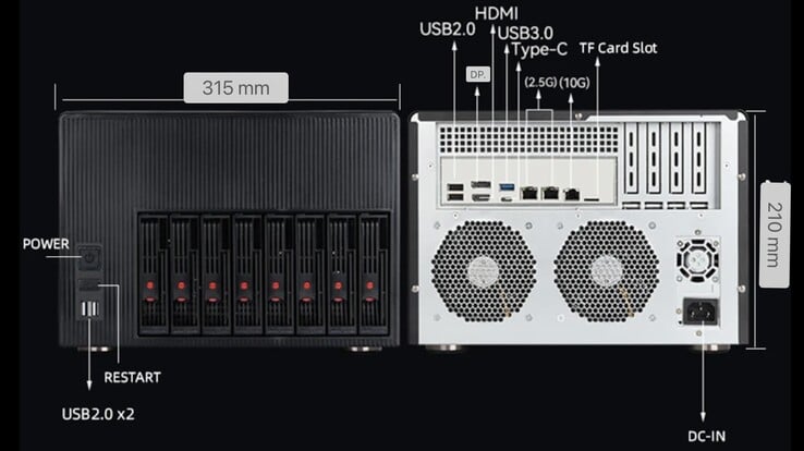 Задний и передний входы/выходы NAS ПК XYC X108. (Источник изображения: AndroidPC.es)