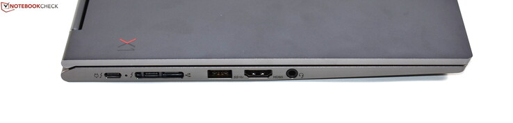 Левая сторона: разъем стыковки с док-станциями (2x Thunderbolt 3, miniEthernet), USB 3.0 Type-A, HDMI, комбинированный аудио разъем