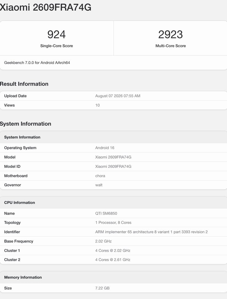 Redmi Note 17 Pro Max появился в Geekbench 7.