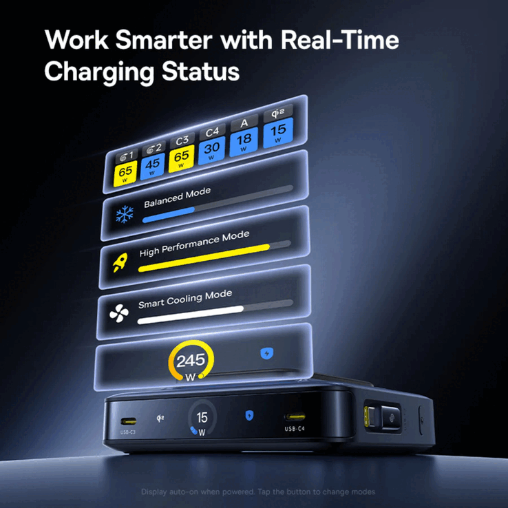 Настольная зарядная станция Baseus Nomos NH21 6-в-1 GaN оснащена 3-дюймовым ЖК-дисплеем (Источник изображения: Baseus)