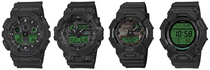 Слева направо: часы Casio G-Shock GA100BEG-1A, GA700BEG-1A, GAB010BEG-1A и GD010BEG-1