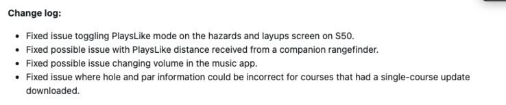Журнал изменений системного программного обеспечения 8.04 для смарт-часов Garmin Approach S44 и S50. (Источник изображения: скриншот с форума Garmin)