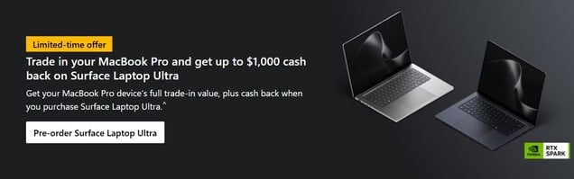 Microsoft бросает вызов Apple, предлагая владельцам MacBook Pro возврат $1,000.