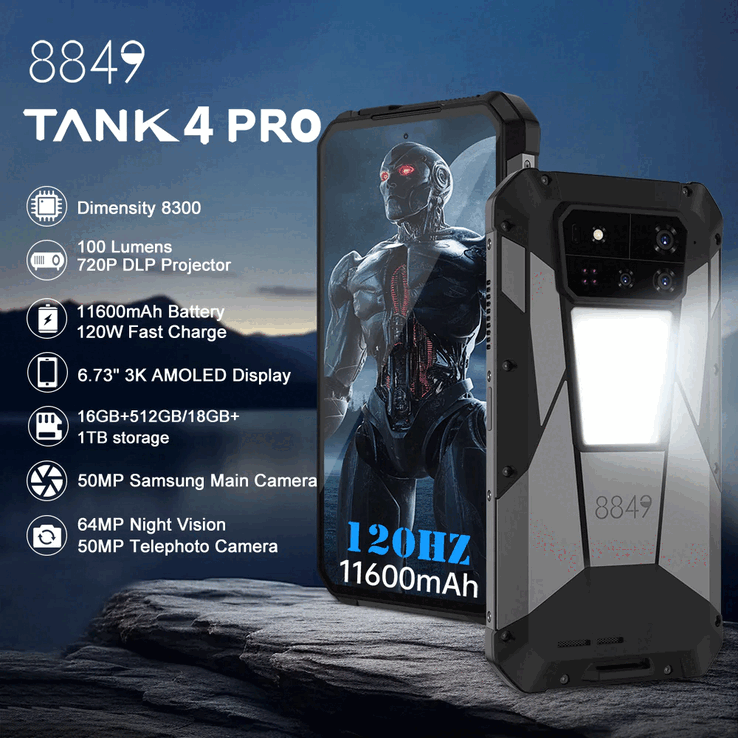 Основные характеристики прочного смартфона 8849 Tank 4 Pro (Источник изображения: 8849)