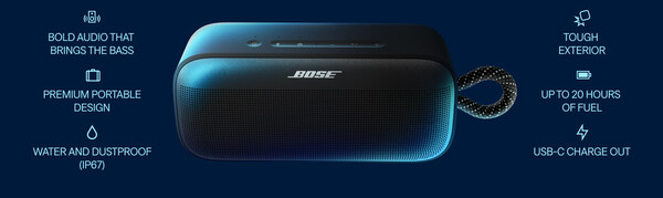 Bose SoundLink Plus - это портативная Bluetooth колонка с прочной конструкцией. (Источник изображения: Bose)
