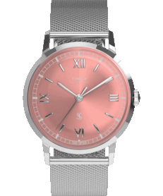 Часы Timex x Todd Snyder Marlin Mesh с циферблатом цвета «лосось» с солнечным узором и браслетом из сетчатой нержавеющей стали.
