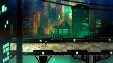 Изображение, показывающее город Клаудбэнк в игре Transistor.