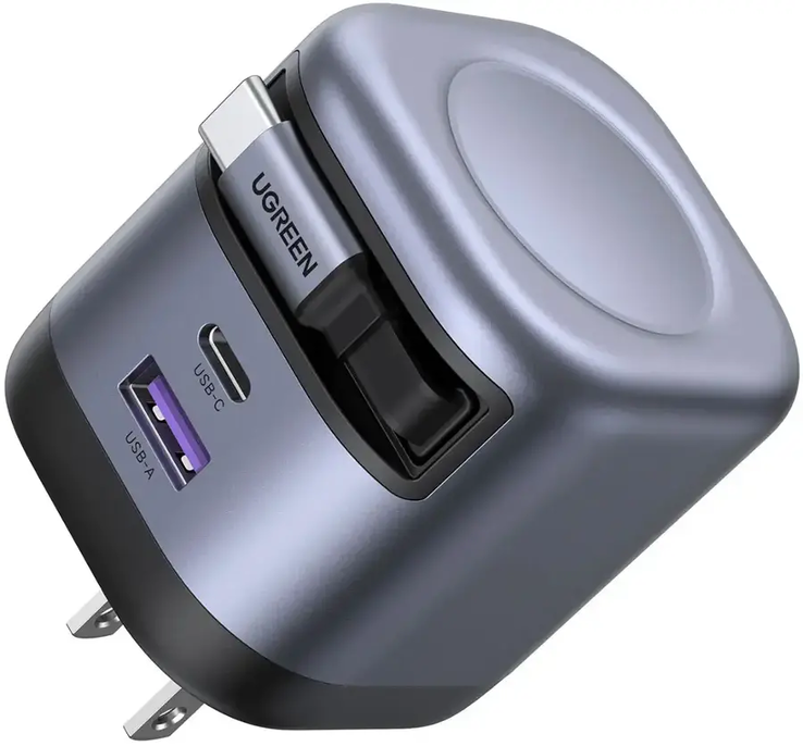 Зарядное устройство Ugreen Nexode 45 Вт с разъемом USB-C оснащено встроенным выдвижным кабелем