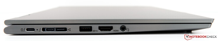 Левая сторона: разъем док-станции(2х Thunderbolt 3, Mini-Ethernet), USB 3.0 Type-A, HDMI 1.4b, аудио разъем