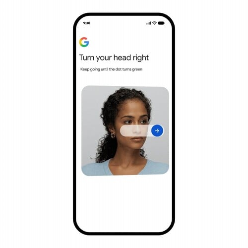 Экран Google с просьбой к пользователю повернуть голову вправо