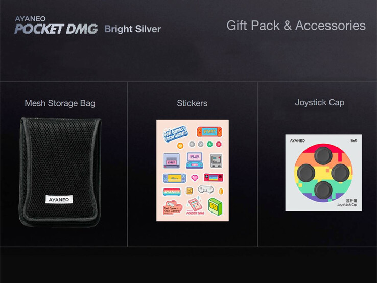 Ayaneo прилагает несколько бесплатных подарков к Pocket DMG Bright Silver edition. (Источник изображения: Ayaneo)