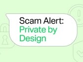 Зелёный пузырь диалога WhatsApp с текстом «Предупреждение о мошенничестве: Private by Design»