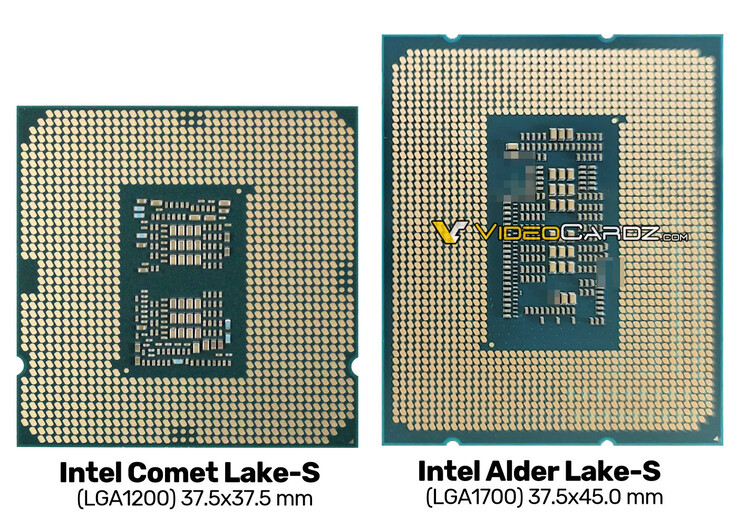 Сравнение размеров: Comet Lake-S и Alder Lake-S (Изображение: Videocardz)