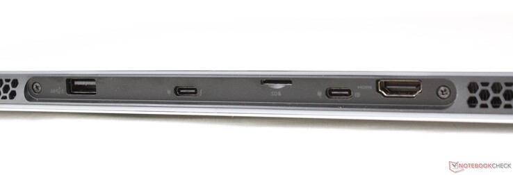 Задняя сторона: USB-A 3.2 Gen. 1, USB-C (Thunderbolt 4 + DisplayPort + Power Delivery), слот microSD, USB-C (DisplayPort + Power Delivery), HDMI 2.1