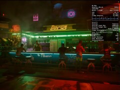 Cyberpunk 2077 работает под macOS 26 Tahoe с включенной интерполяцией кадров MetalFX на MacBook Pro M1 Max. (Источник изображения: Blendlogic Tech на YouTube)