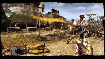 Изображение, на котором запечатлена схватка в игре «Call of Juarez: Gunslinger».