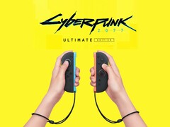 Cyberpunk 2077: Ultimate Edition логотип над Switch 2 Joy-Cons (Источник изображения: Nintendo of America с правками)