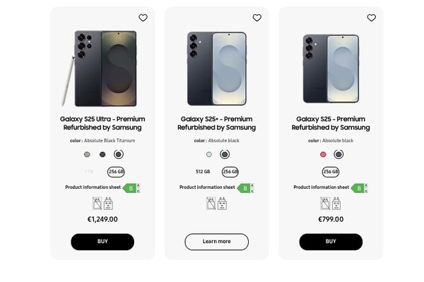 Galaxy Цвета и конфигурации серии S25, доступные по программе Certified Re-Newed во Франции. (Источник изображения: Samsung)