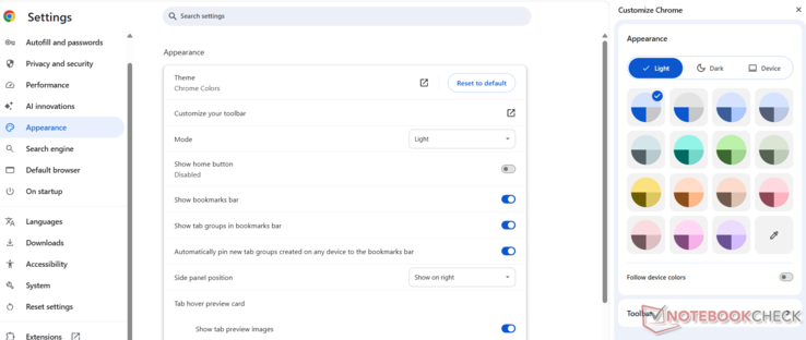Параметры цвета темы в Google Chrome (Источник изображения: Antony Muchiri)