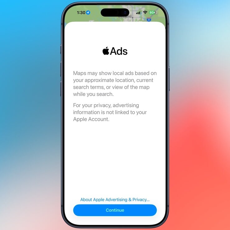 Отказ от ответственности в отношении рекламы в Apple Maps