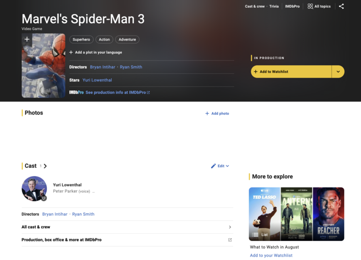 Страница фильма «Человек-паук 3» на сайте IMDb.