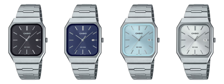 Четыре модели часов из коллекции Casio MTP-B185D, представленные ранее в 2025 году. (Источник изображения: Casio)