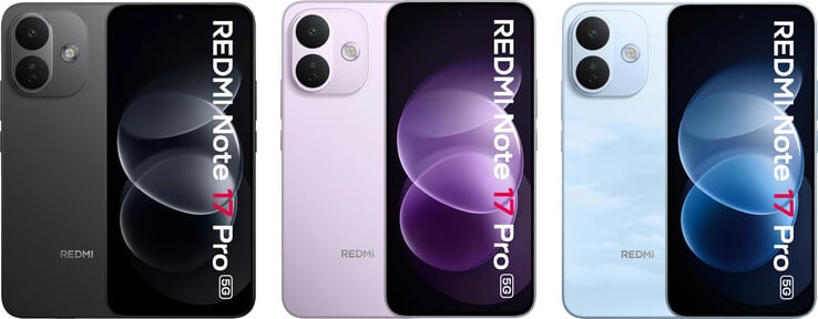 Вид спереди и варианты цветов смартфона Redmi Note 17 Pro 5G