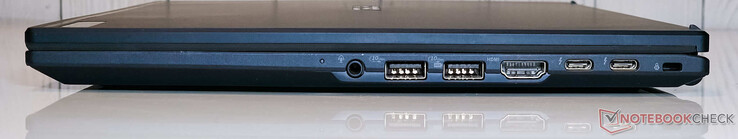 Справа: комбинированный аудиоразъем 3,5 мм, 2x USB 3.2 Gen2 Type-A, HDMI 2.1-выход, 2x Thunderbolt 4 (w/ DisplayPort и Power Delivery), слот Kensington Nano