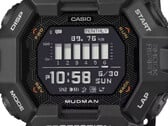 Часы Casio G-Shock Mudman GDG-B100 с красно-белым цифровым дисплеем на фоне сурового горного пейзажа.