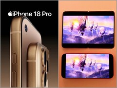 Концептуальное изображение iPhone 18 Pro (слева) и 3D-печатный манекен iPhone Fold (справа). (Источник изображения: @ld_vova и Бен Гескин, отредактировано)