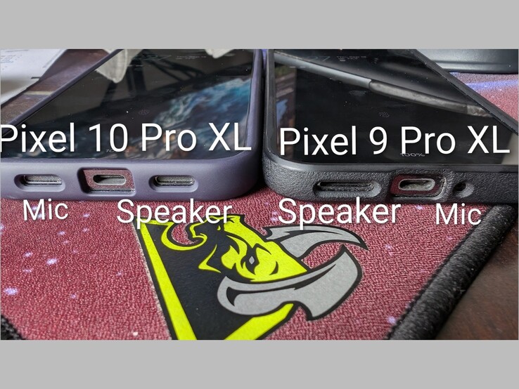 Сравнение расположения динамиков и микрофонов в Pixel 10 Pro XL и Pixel 9 Pro XL. (Источник изображения: Artem Russakovskii on X)