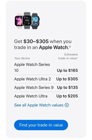 Новая стоимость обмена Apple Watch