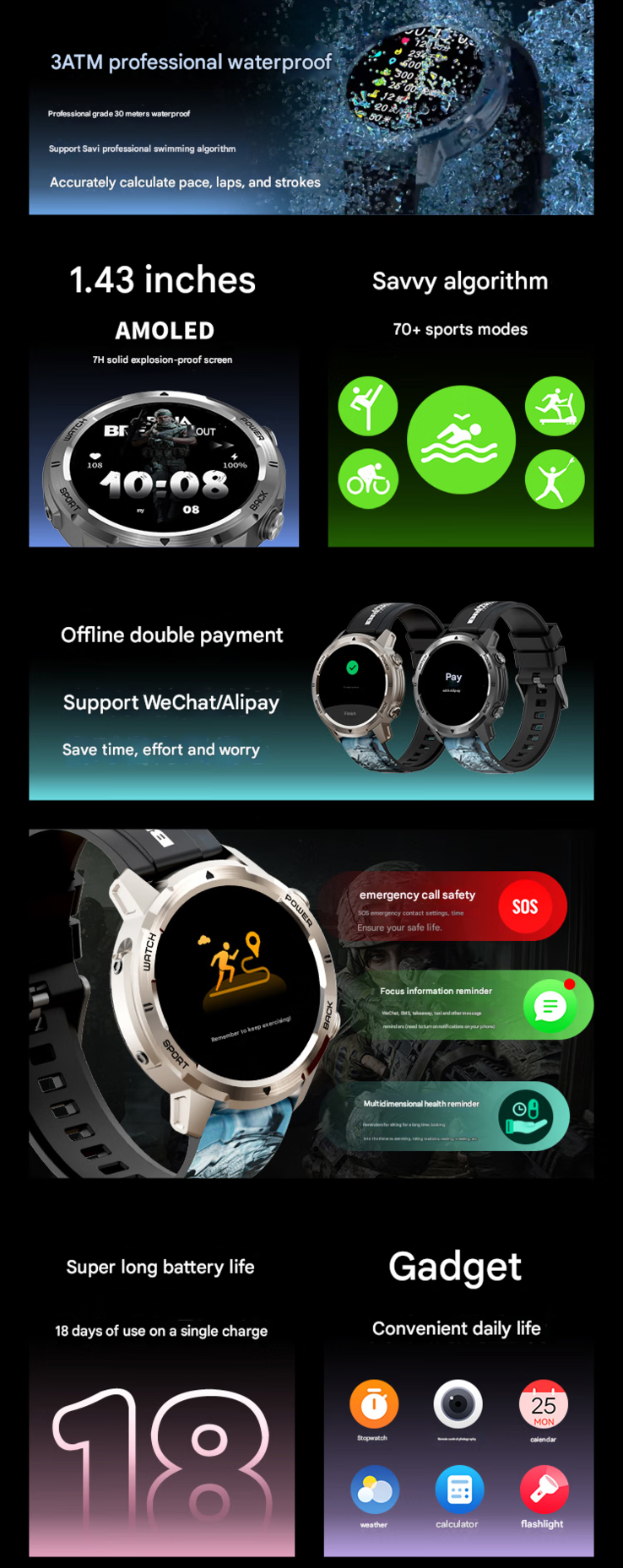 Основные характеристики Watch Pro (Источник изображения: Lenovo - машинный перевод)