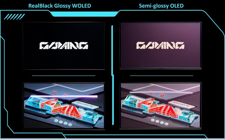 Gigabyte RealBlack Глянцевая WOLED-панель против полуглянцевой OLED.