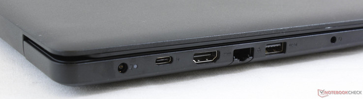 Левая сторона: разъем питания, USB 3.1 Type-C с DisplayPort, HDMI 1.4, RJ-45, USB 3.0, комбинированный аудио разъем